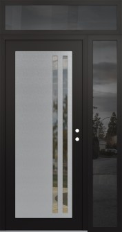 Diamond C6 52" x 96" black/black clear Glass Panel stainless steel LHI with Sidelite and Transom mirrored Glass