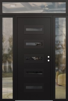 Diamond D4 68" x 96" black/black mirrored Glass Panel black LHI with 2 Sidelites and Transom clear Glass