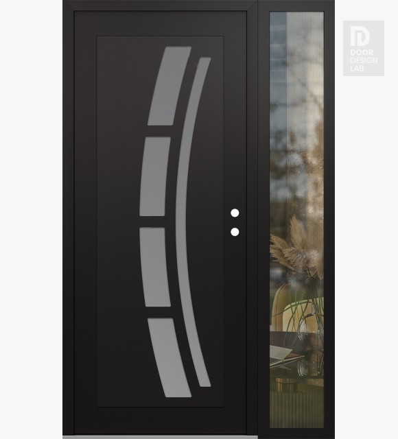 Modern Steel Front Door Diamond C12 50" x 80" black/white frosted Glass Panel black LHI with Sidelite clear Glass