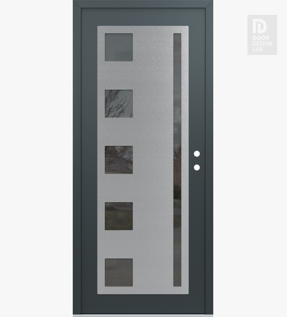 Modern Steel Front Door Diamond C3 36" x 80" anthracite/anthracite mirrored Glass Panel stainless steel LHI