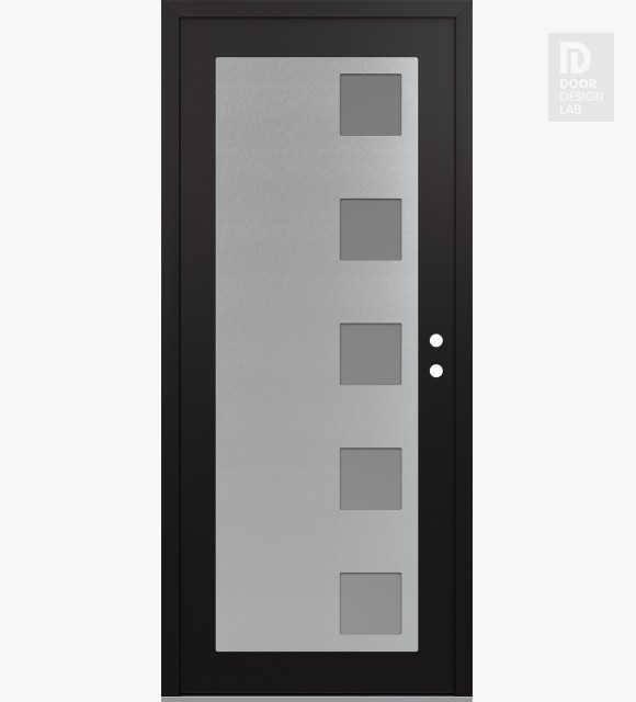 Modern Steel Front Door Diamond C5 36" x 80" black/white frosted Glass Panel stainless steel LHI