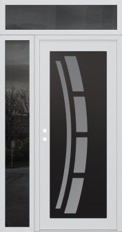 Diamond C12 52" x 96" white/white frosted Glass Panel black RHI with Sidelite and Transom mirrored Glass