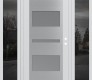 Modern Steel Front Door Diamond C10 64" x 80" white/white frosted Glass Panel stainless steel LHI with 2 Sidelites mirrored Glass