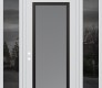 Modern Steel Front Door Diamond C1 64" x 96" white/white frosted Glass Panel black RHI with 2 Sidelites and Transom mirrored Glass