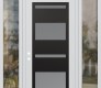 Modern Steel Front Door Diamond C10 68" x 96" white/white frosted Glass Panel black RHI with 2 Sidelites and Transom clear Glass