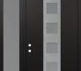 Modern Steel Front Door DIAMOND A13 50" X 96" BLACK/WHITE FROSTED GLASS PANEL STAINLESS STEEL RHI WITH SIDELITE AND TRANSOM FROSTED GLASS