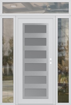 Diamond C9 64" x 96" white/white frosted Glass Panel stainless steel LHI with 2 Sidelites and Transom clear Glass