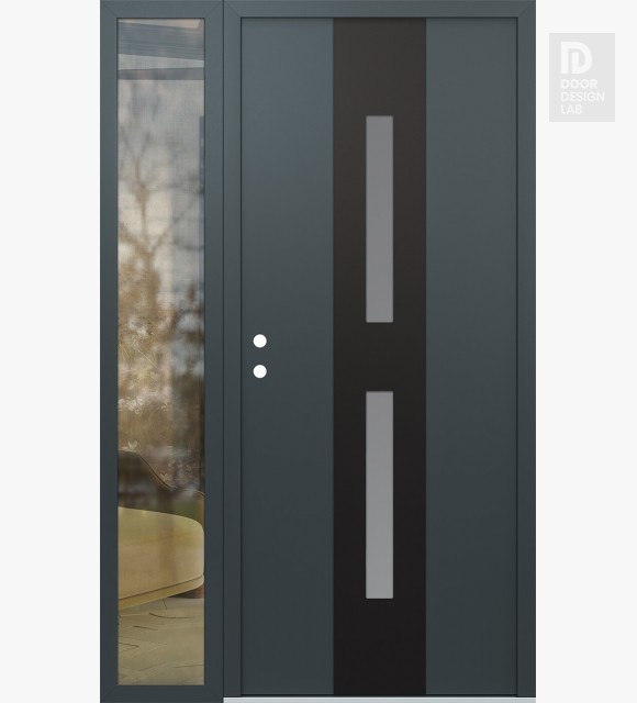 Modern Steel Front Door DIAMOND A6 52" X 80" ANTHRACITE/ANTHRACITE FROSTED GLASS PANEL BLACK RHI WITH SIDELITE CLEAR GLASS