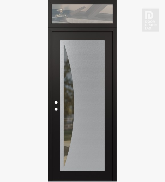 Modern Steel Front Door Diamond C13 36" x 96" black/black clear Glass Panel stainless steel RHI with Transom clear Glass