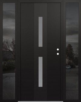 DIAMOND A6 68" X 80" BLACK/WHITE FROSTED GLASS PANEL BLACK LHI WITH 2 SIDELITES MIRRORED GLASS