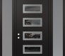 Modern Steel Front Door Diamond D1 68" x 96" black/black mirrored Glass Panel stainless steel RHI with 2 Sidelites and Transom frosted Glass
