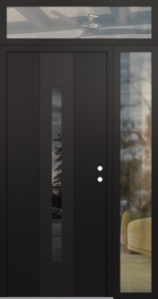 DIAMOND A2 52" X 96" BLACK/BLACK MIRRORED GLASS PANEL BLACK LHI WITH SIDELITE AND TRANSOM CLEAR GLASS