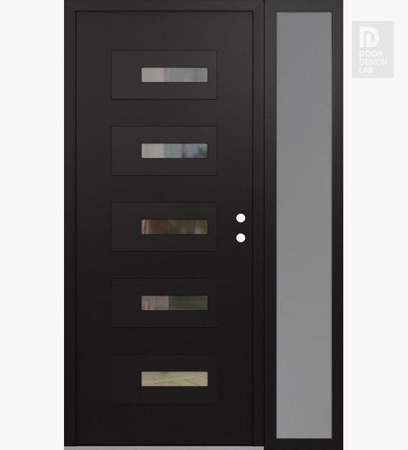 Modern Steel Front Door Diamond D6 52" x 80" black/black clear Glass Panel black LHI with Sidelite frosted Glass