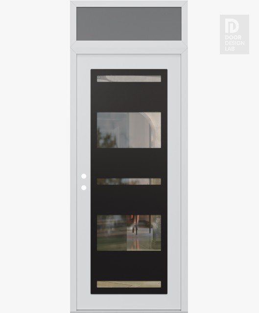 Modern Steel Front Door Diamond C10 36" x 96" white/white clear Glass Panel black RHI with Transom frosted Glass
