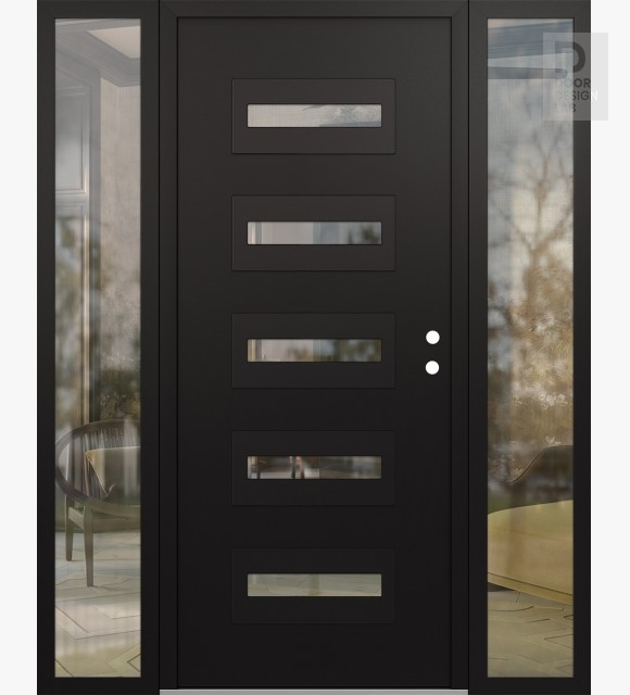 Modern Steel Front Door Diamond D4 64" x 80" black/black clear Glass Panel black LHI with 2 Sidelites clear Glass