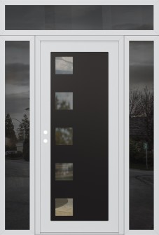Diamond C5 64" x 96" white/white clear Glass Panel black RHI with 2 Sidelites and Transom mirrored Glass