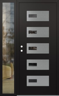 Diamond D7 48" x 80" black/black mirrored Glass Panel stainless steel RHI with Sidelite clear Glass