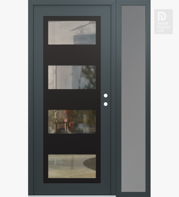 Modern Steel Front Door Diamond C2 48" x 80" anthracite/anthracite clear Glass Panel black LHI with Sidelite frosted Glass
