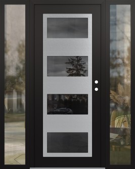 Diamond C2 64" x 80" black/black mirrored Glass Panel stainless steel LHI with 2 Sidelites clear Glass