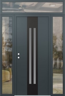 DIAMOND A8 68" X 96" ANTHRACITE/ANTHRACITE FROSTED GLASS PANEL BLACK RHI WITH 2 SIDELITES AND TRANSOM CLEAR GLASS