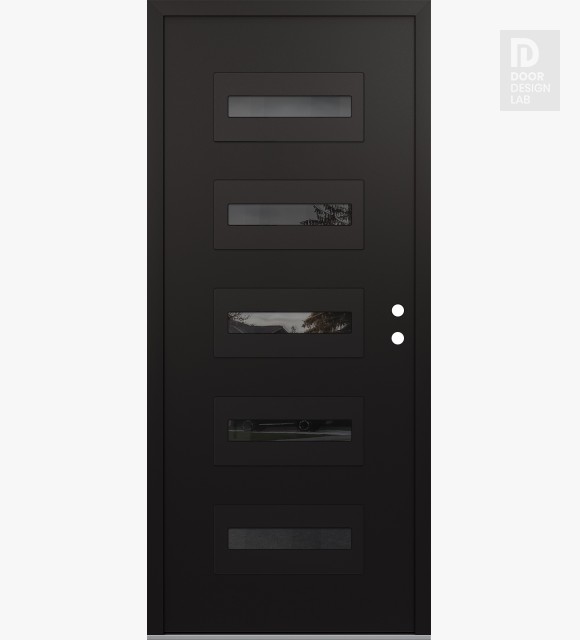 Modern Steel Front Door Diamond D4 36" x 80" black/black mirrored Glass Panel black LHI