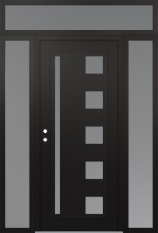 Diamond C3 68" x 96" black/white frosted Glass Panel black RHI with 2 Sidelites and Transom frosted Glass