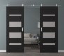 DOUBLE BARN DOOR AVON 07-01 VETRO BLACK MATTE 56" X 96" X 1 3/4" STAINLESS STEEL HARDWARE