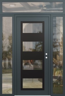 Diamond C2 64" x 96" anthracite/anthracite clear Glass Panel black LHI with 2 Sidelites and Transom clear Glass