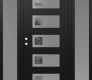 Modern Steel Front Door Diamond D2 68" x 80" black/black clear Glass Panel stainless steel RHI with 2 Sidelites frosted Glass