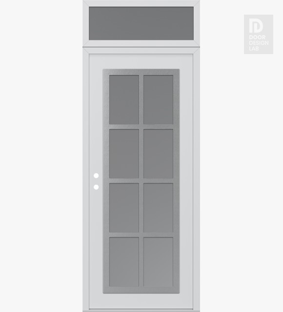 Modern Steel Front Door Diamond C16 36" x 96" white/white frosted Glass Panel stainless steel RHI with Transom frosted Glass