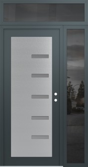 Diamond C8 48" x 96" anthracite/anthracite frosted Glass Panel stainless steel LHI with Sidelite and Transom mirrored Glass