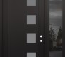 Modern Steel Front Door Diamond C5 50" x 96" black/white frosted Glass Panel black LHI with Sidelite and Transom mirrored Glass