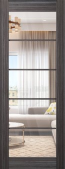 DOOR SLAB PALLADIO 5 LITE CLEAR VETRO GRAY OAK 32" X 92 1/2" X 1 9/16" TEMPERED CLEAR GLASS