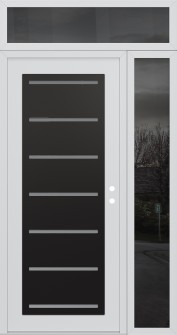 Diamond C11 48" x 96" white/white frosted Glass Panel black LHI with Sidelite and Transom mirrored Glass