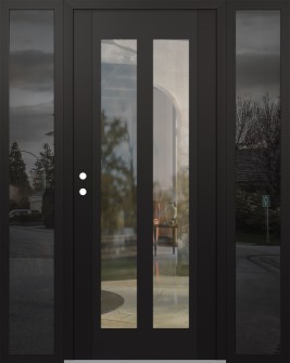 Diamond C14 64" x 80" black/black clear Glass Panel black RHI with 2 Sidelites mirrored Glass