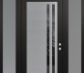 Modern Steel Front Door Diamond C6 68" x 96" black/black mirrored Glass Panel stainless steel LHI with 2 Sidelites and Transom frosted Glass
