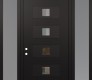 Modern Steel Front Door Diamond D8 68" x 96" black/black clear Glass Panel black RHI with 2 Sidelites and Transom frosted Glass