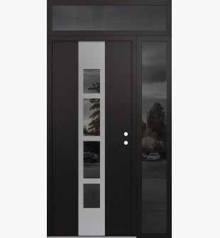 DIAMOND A10 48" X 96" BLACK/BLACK MIRRORED GLASS PANEL STAINLESS STEEL LHI WITH SIDELITE AND TRANSOM MIRRORED GLASS