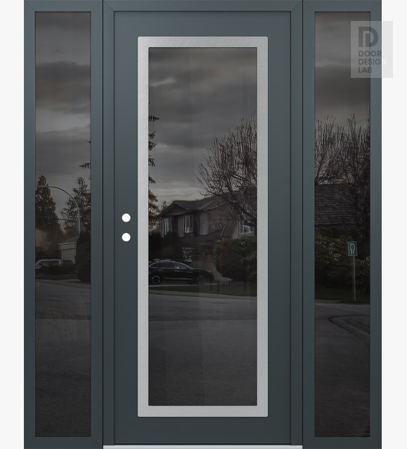 Modern Steel Front Door Diamond C1 64" x 80" anthracite/anthracite mirrored Glass Panel stainless steel RHI with 2 Sidelites mirrored Glass