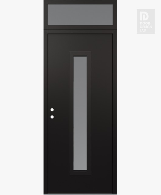 Modern Steel Front Door DIAMOND A11 36" X 96" BLACK/WHITE FROSTED GLASS PANEL BLACK RHI WITH TRANSOM FROSTED GLASS