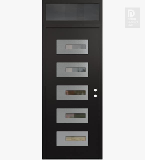 Modern Steel Front Door Diamond D6 36" x 96" black/black clear Glass Panel stainless steel LHI with Transom mirrored Glass