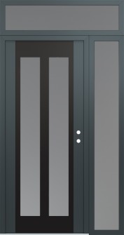 Diamond C14 52" x 96" anthracite/anthracite frosted Glass Panel black LHI with Sidelite and Transom frosted Glass