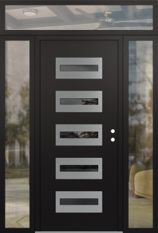 Diamond D4 60" x 96" black/black mirrored Glass Panel stainless steel LHI with 2 Sidelites and Transom clear Glass