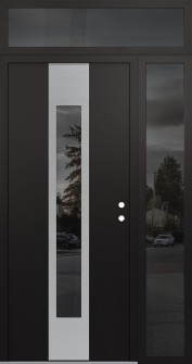 DIAMOND A1 50" X 96" BLACK/BLACK MIRRORED GLASS PANEL STAINLESS STEEL LHI WITH SIDELITE AND TRANSOM MIRRORED GLASS