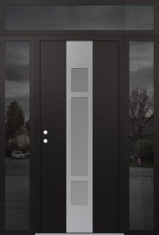 DIAMOND A9 64" X 96" BLACK/WHITE FROSTED GLASS PANEL STAINLESS STEEL RHI WITH 2 SIDELITES AND TRANSOM MIRRORED GLASS