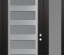 Modern Steel Front Door Diamond C9 50" x 96" black/white frosted Glass Panel stainless steel LHI with Sidelite and Transom frosted Glass