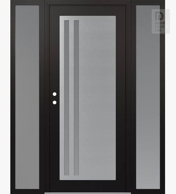 Modern Steel Front Door Diamond C6 68" x 80" black/white frosted Glass Panel stainless steel RHI with 2 Sidelites frosted Glass