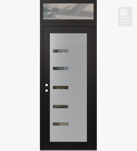 Modern Steel Front Door Diamond C8 36" x 96" black/black clear Glass Panel stainless steel RHI with Transom clear Glass
