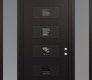 Modern Steel Front Door Diamond D8 60" x 96" black/black mirrored Glass Panel black LHI with 2 Sidelites and Transom frosted Glass