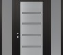 Modern Steel Front Door Diamond C7 60" x 96" black/white frosted Glass Panel stainless steel RHI with 2 Sidelites and Transom frosted Glass